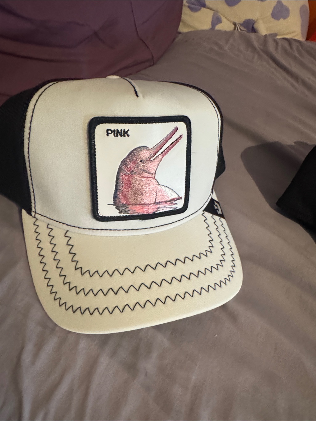 Goorin Bros Rare Pink Trucker Hat With Pink Dolphin Patch